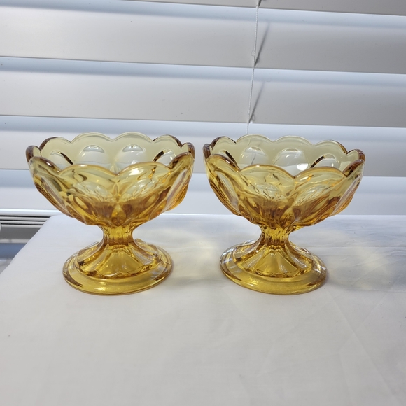 VINTAGE AMBER COMPOTE BOW 2 PICES - Picture 2 of 16